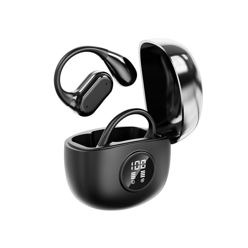 Premium Gold Finish Wireless Ear Hook Earbuds with LED Display Charging Case