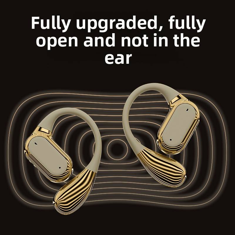 Premium Gold Finish Wireless Ear Hook Earbuds with LED Display Charging Case