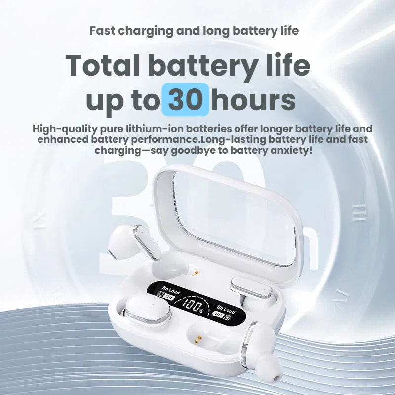 BO Loud Wireless TWS Earbuds with Dual LED Battery Display & Transparent Charging Case