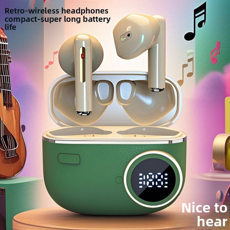 Stylish Green TWS Wireless Earbuds with LED Digital Display & Premium Leather-Texture Case