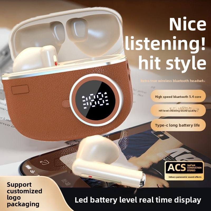 Stylish Green TWS Wireless Earbuds with LED Digital Display & Premium Leather-Texture Case