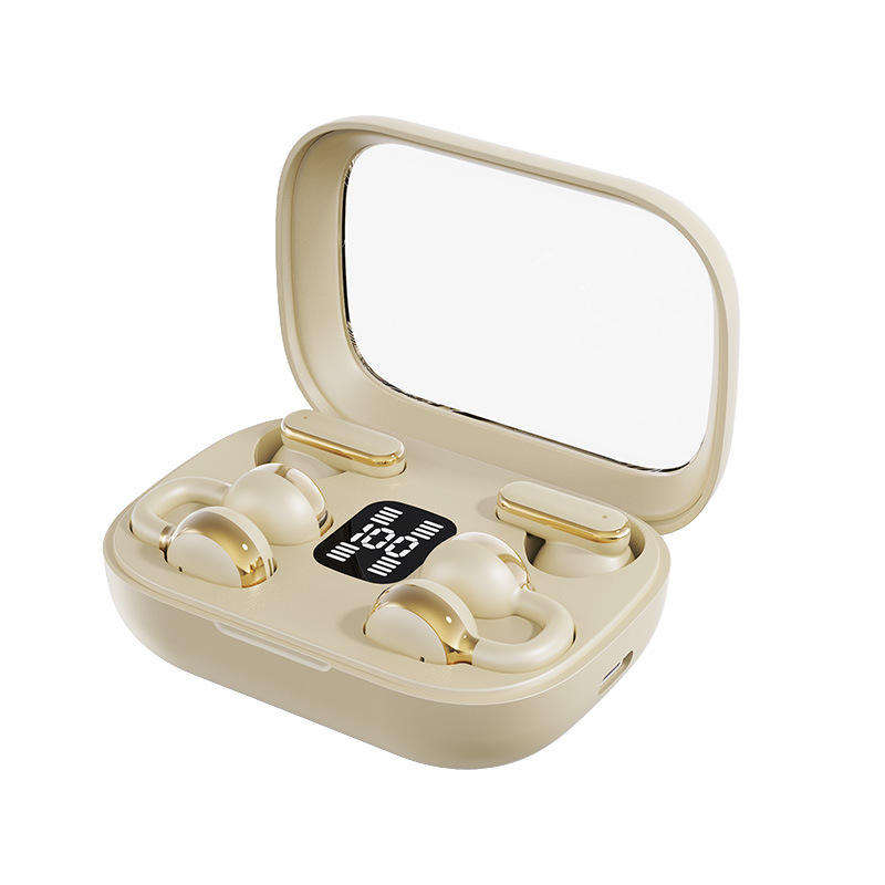 Premium Golden Beige TWS Earbuds with LED Display & Transparent Smart Charging Case