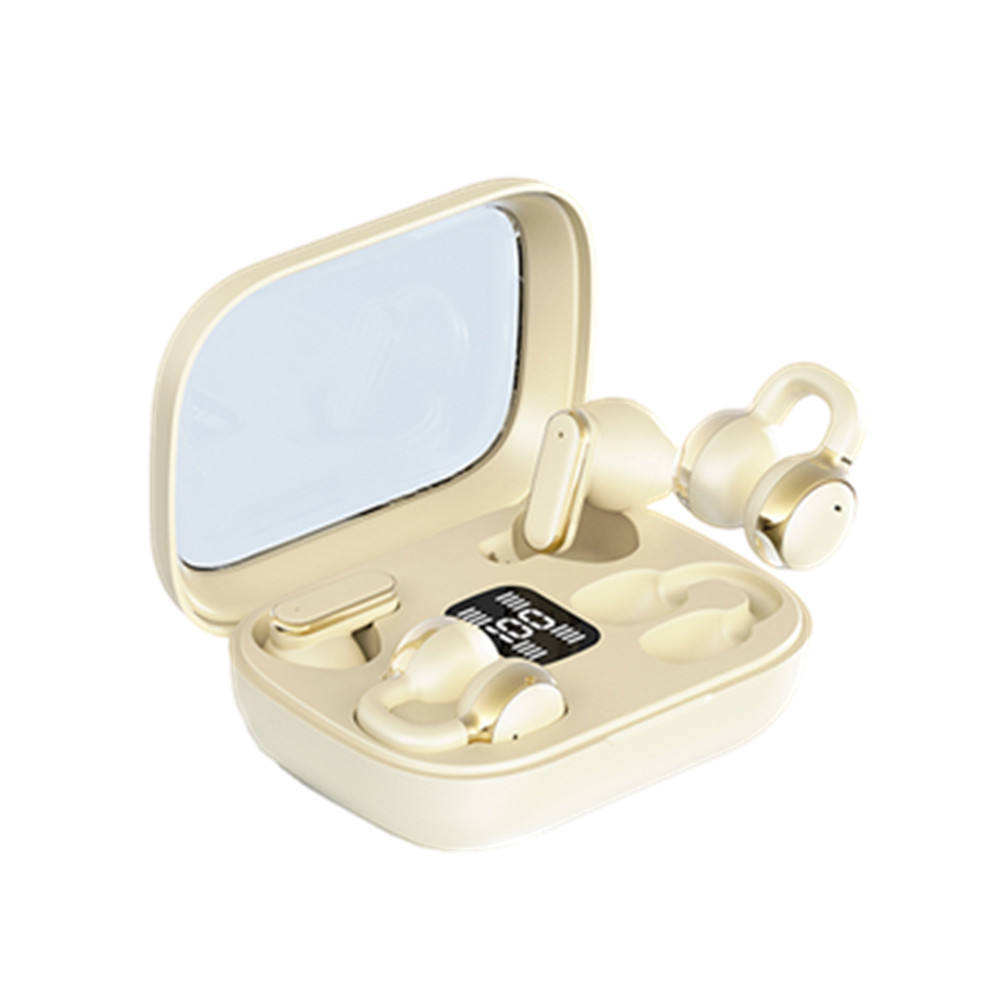 Premium Golden Beige TWS Earbuds with LED Display & Transparent Smart Charging Case