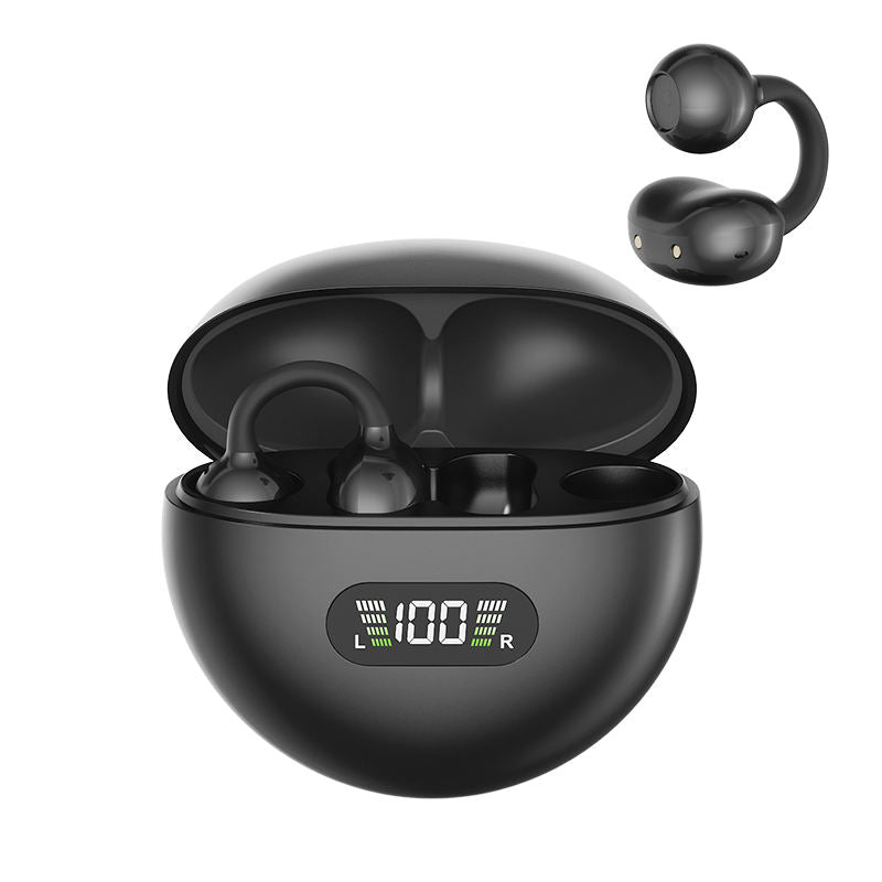 CurveFit Black TWS Wireless Earbuds with LED Digital Display & 360° Ear-Hook Design