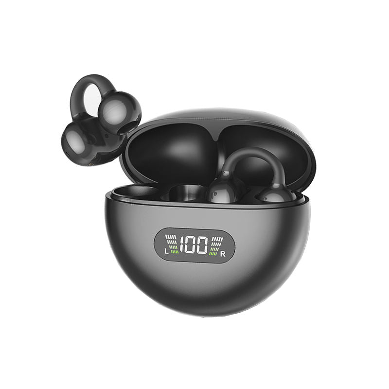 CurveFit Black TWS Wireless Earbuds with LED Digital Display & 360° Ear-Hook Design