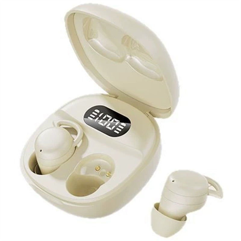 Beige LoopFit TWS Wireless Earbuds with LED Display & Compact Charging Case