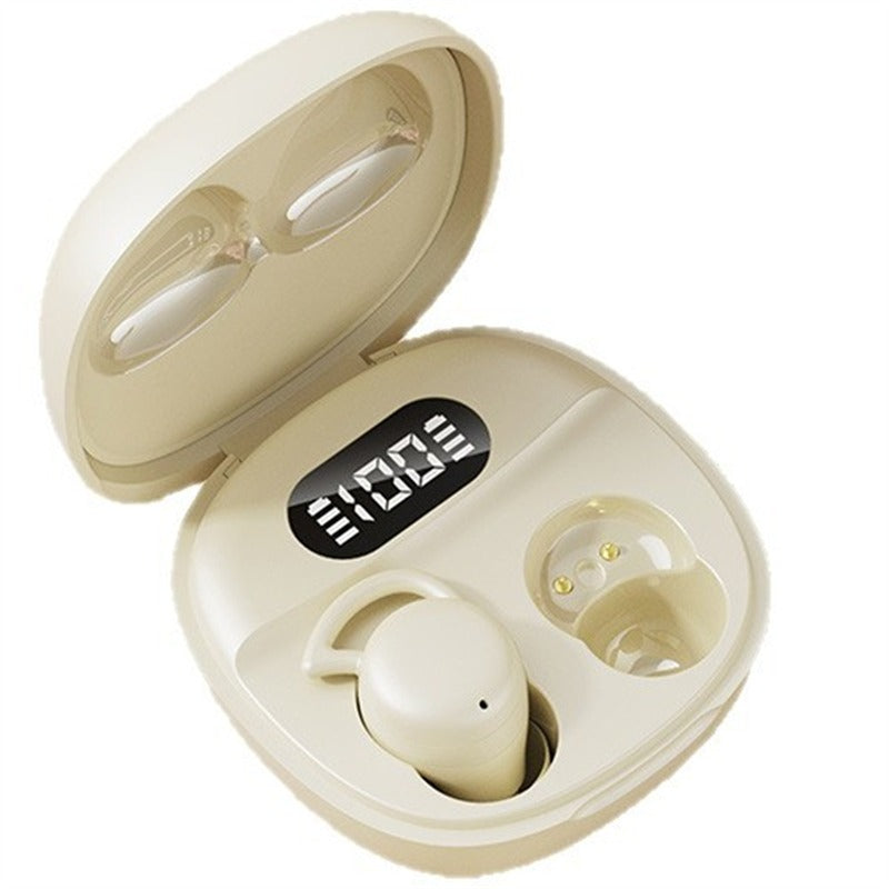 Beige LoopFit TWS Wireless Earbuds with LED Display & Compact Charging Case