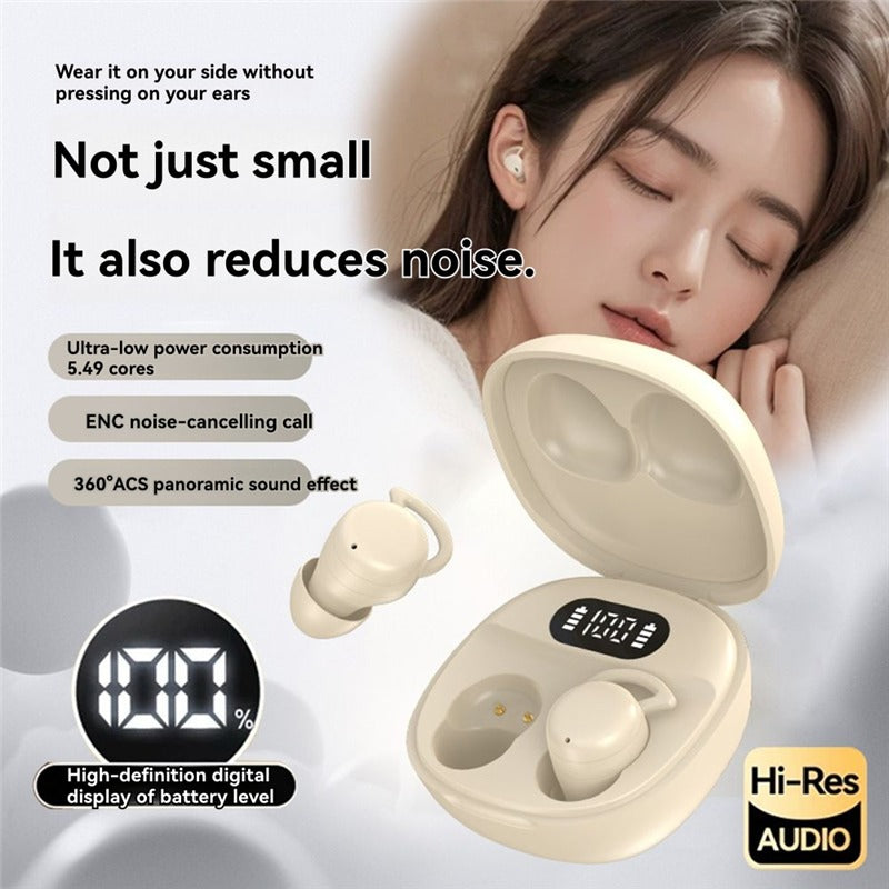 Beige LoopFit TWS Wireless Earbuds with LED Display & Compact Charging Case