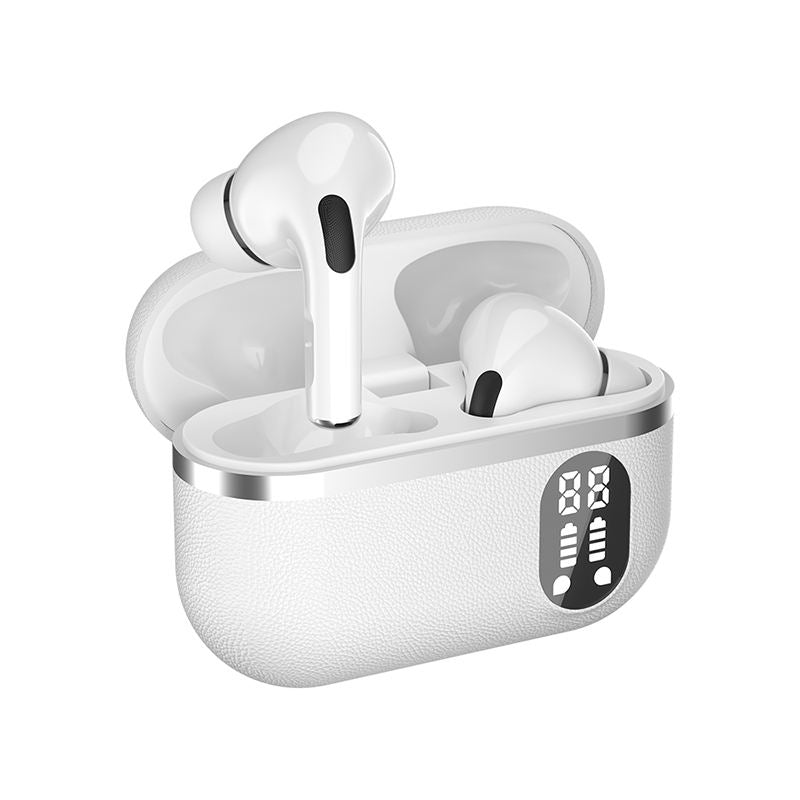 ProBass Black TWS Wireless Earbuds with LED Battery Display & Leather-Texture Charging Case