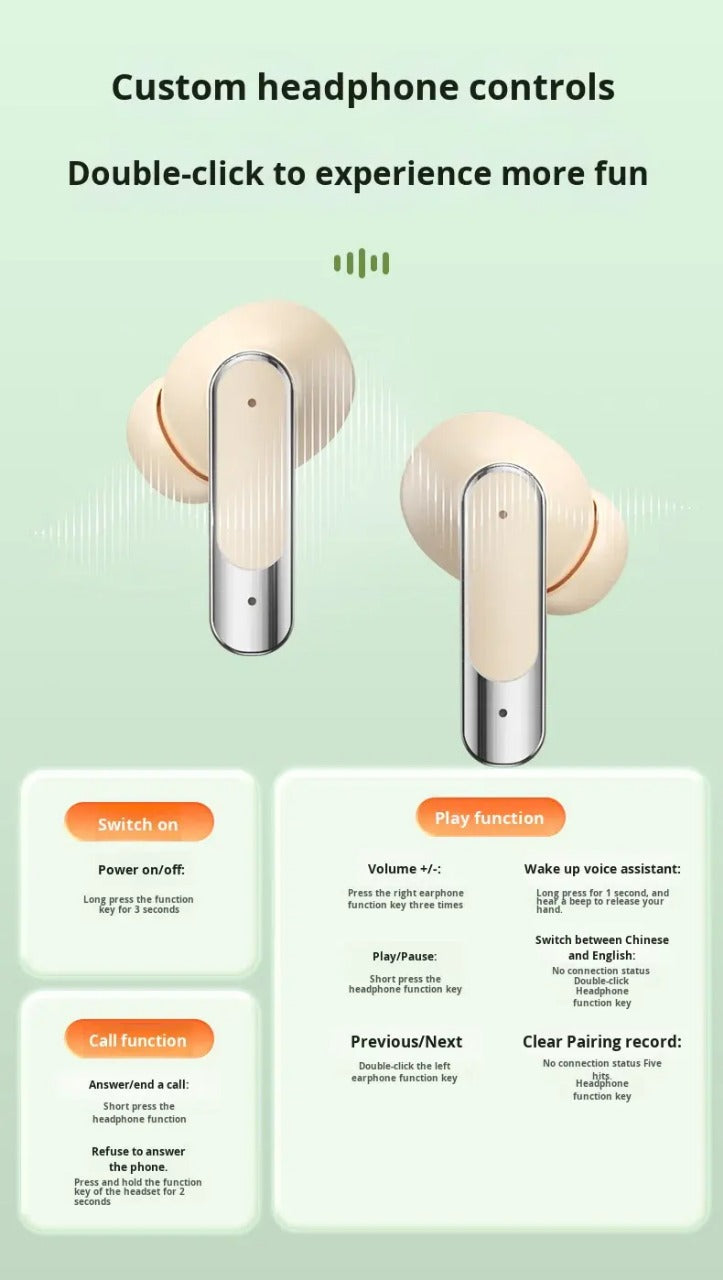 Classic Brown Leather-Texture TWS Earbuds with LED Display & Beige Premium Ear Tips