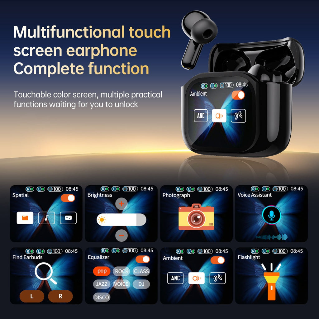 SmartScreen TWS Wireless Earbuds with Full Touch Display Case, ANC Mode & HD Sound