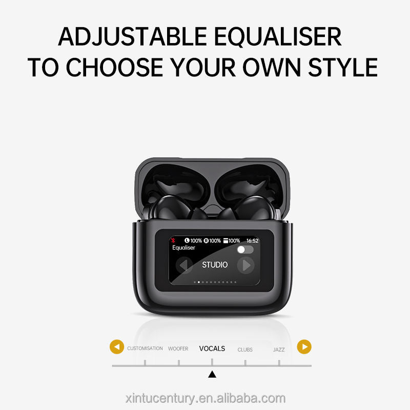 SmartTouch Display TWS Wireless Earbuds with Full Music Screen, HD Sound & Dual-Color Case (Black/White)