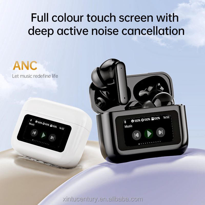SmartTouch Display TWS Wireless Earbuds with Full Music Screen, HD Sound & Dual-Color Case (Black/White)