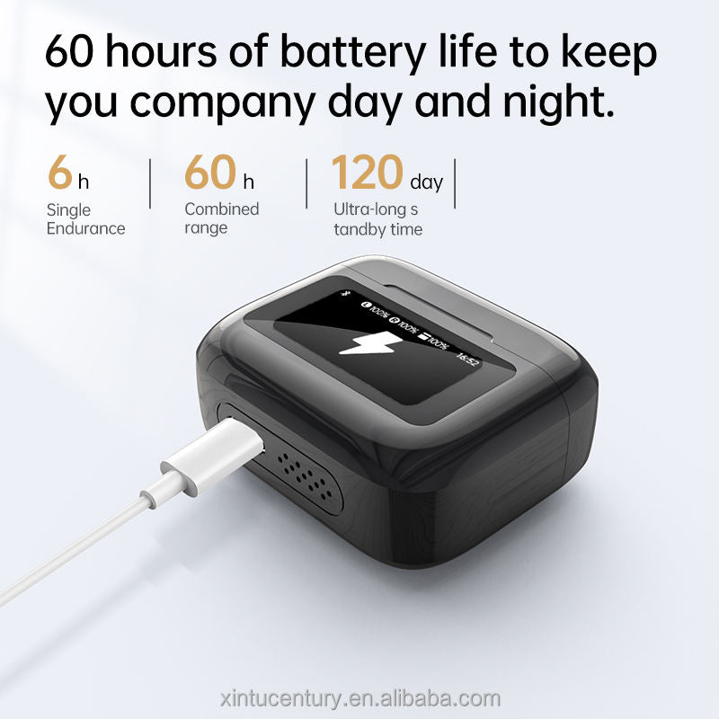 SmartTouch Display TWS Wireless Earbuds with Full Music Screen, HD Sound & Dual-Color Case (Black/White)